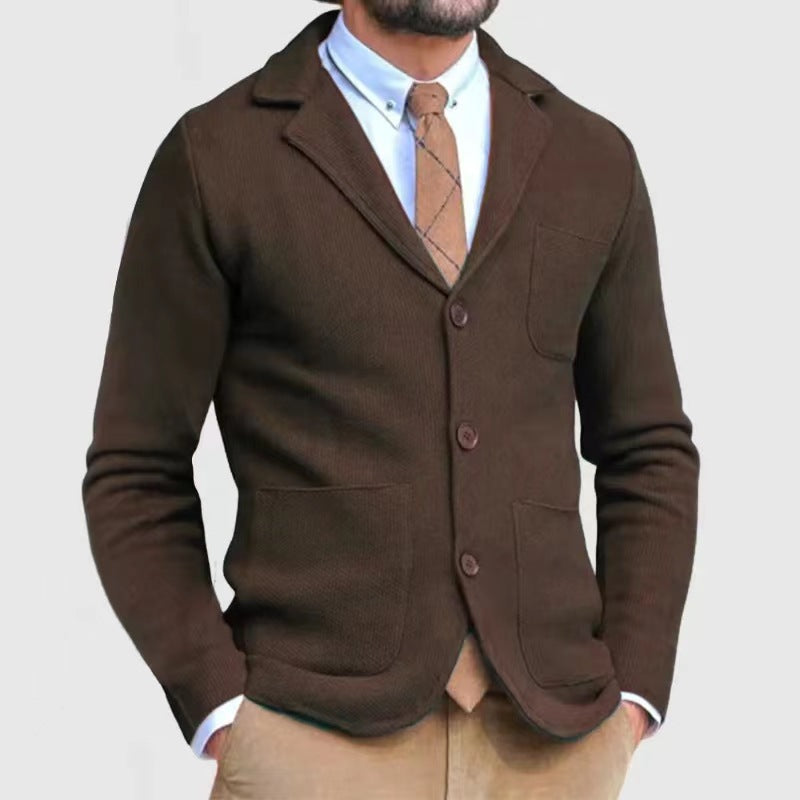 Herren lässige Strickjacke mit Knopfleiste und aufgesetzten Taschen EB
