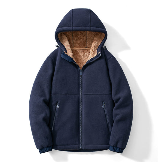 Herren Fleece-Kapuzenjacke mit Teddy-Innenfutter, Reißverschlusstaschen und verstellbarem Saum EB
