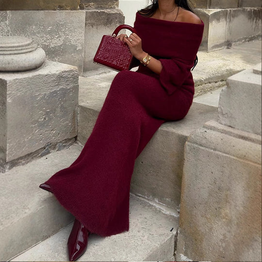 Damen Off-Shoulder Strickkleid mit weiten Ärmeln EB
