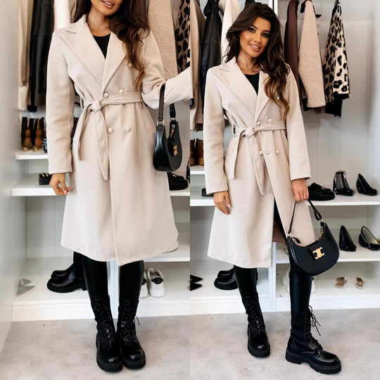 Damen Eleganter Trenchcoat mit taillierbarem Gürtel und Doppelreiher EB
