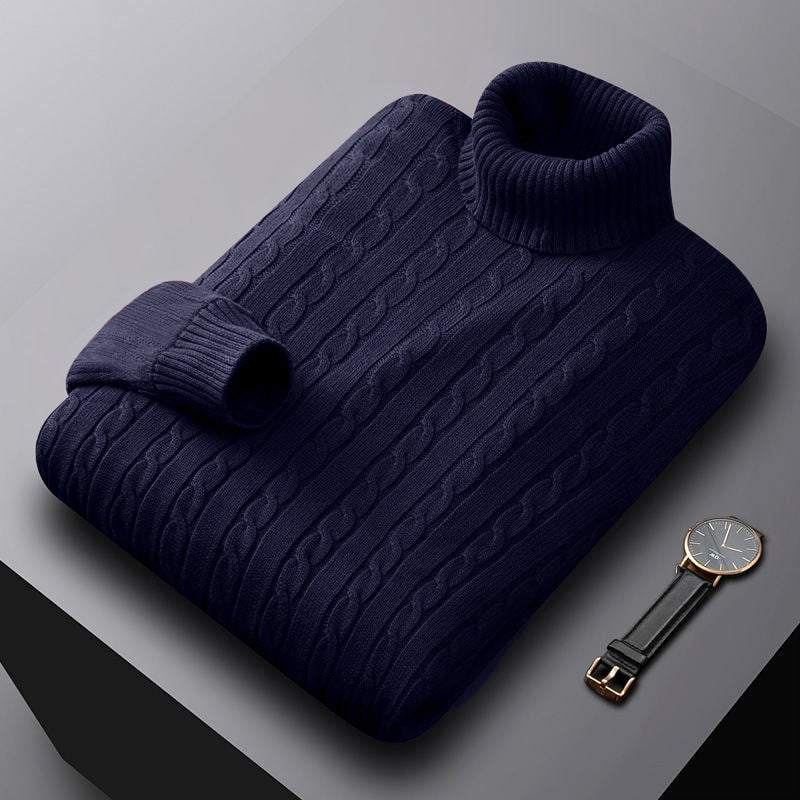 Herren nan grob gestrickter Rollkragenpullover mit Zopfmuster und wärmender Strickstruktur EB