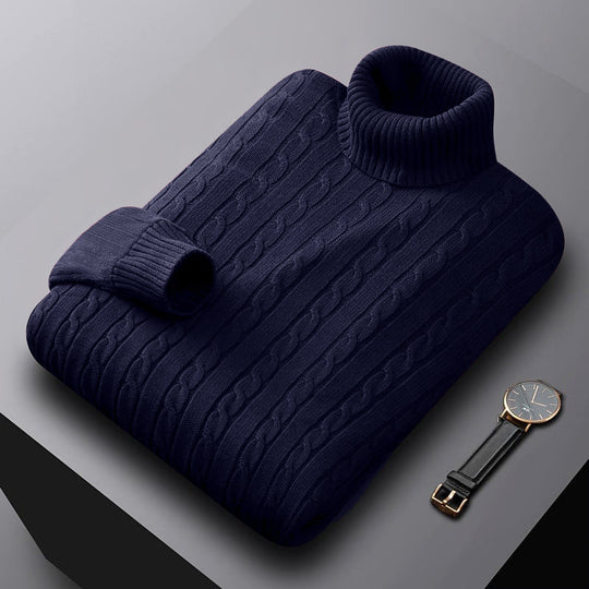 Herren nan grob gestrickter Rollkragenpullover mit Zopfmuster und wärmender Strickstruktur EB