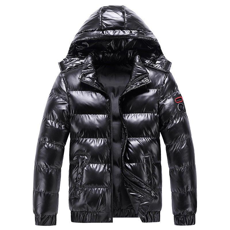 Herren glänzende Winterjacke mit isolierender Kapuze und modernen Steppdetails EB
