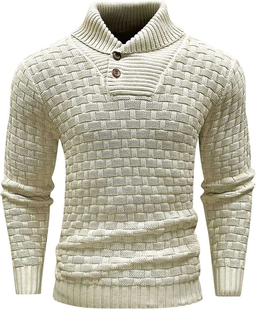 Herren nan strukturierter Strickpullover mit hochschließendem Stehkragen und Zierknopfleiste EB