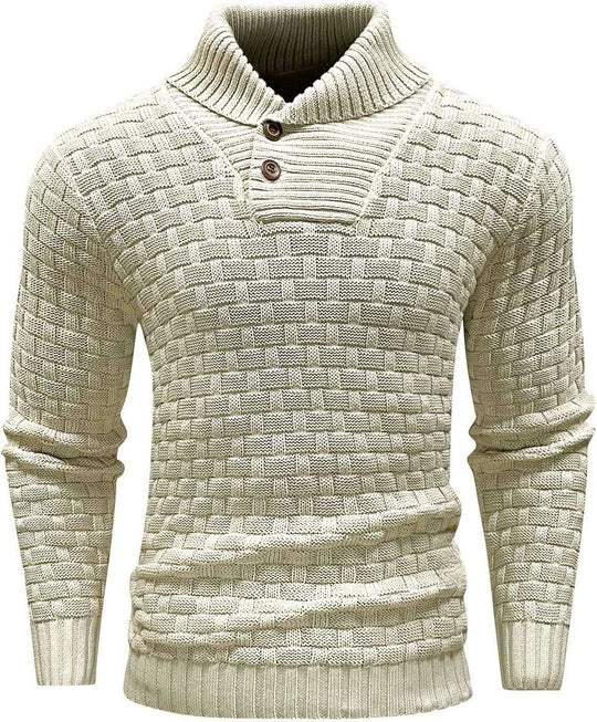 Herren nan strukturierter Strickpullover mit hochschließendem Stehkragen und Zierknopfleiste EB