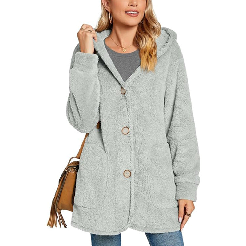 Damen Kuschelige Fleecejacke mit Kapuze und Taschen EB