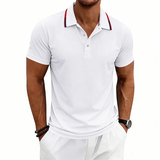 Herren nan tailliertes Kurzarm-Poloshirt mit Kontrastkragen aus atmungsaktivem Piqué EB