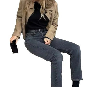Damen Wildlederimitat Jacke mit Knopfleiste und Taschen EB