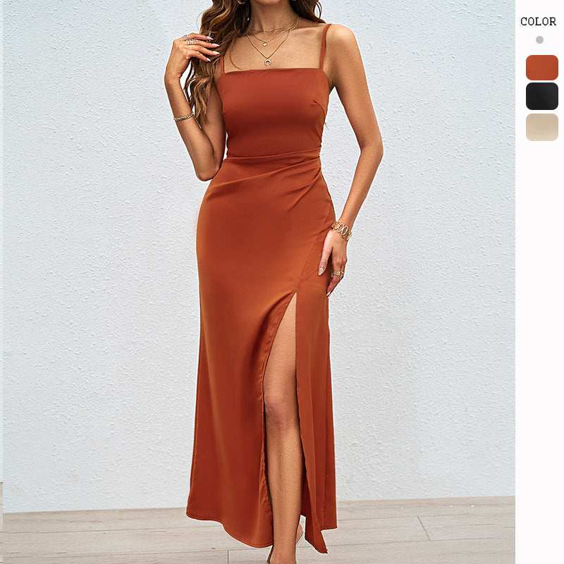 Damen Luxuriöses Abendkleid mit tiefem Schlitz und verstellbaren Trägern EB