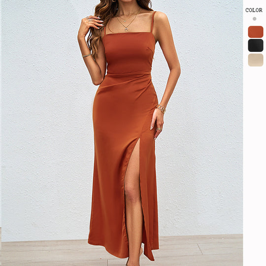 Damen Luxuriöses Abendkleid mit tiefem Schlitz und verstellbaren Trägern EB