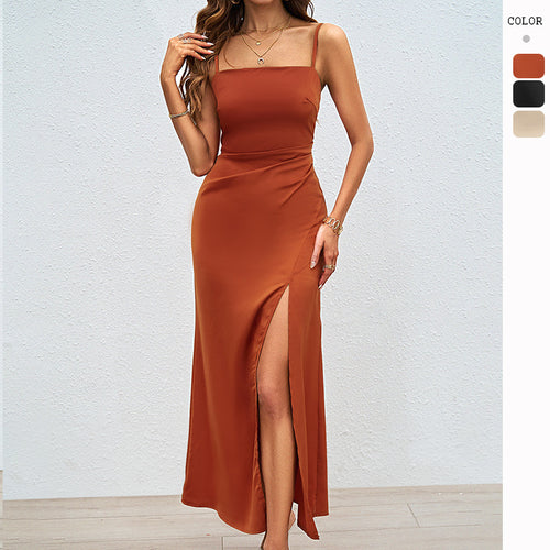 Damen Luxuriöses Abendkleid mit tiefem Schlitz und verstellbaren Trägern EB