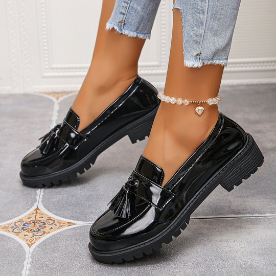 Damen nan elegante Lack-Tassel-Loafer mit profilierter Traktorsohle und gepolstertem Komfortfußbett EB