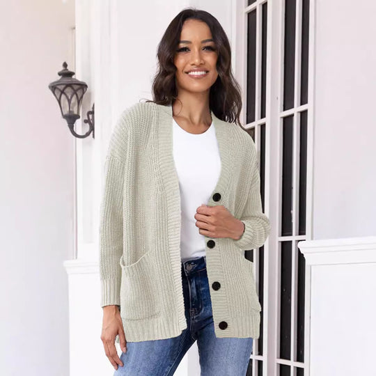 Damen Strickjacke mit modernen Taschen und geripptem Design EB