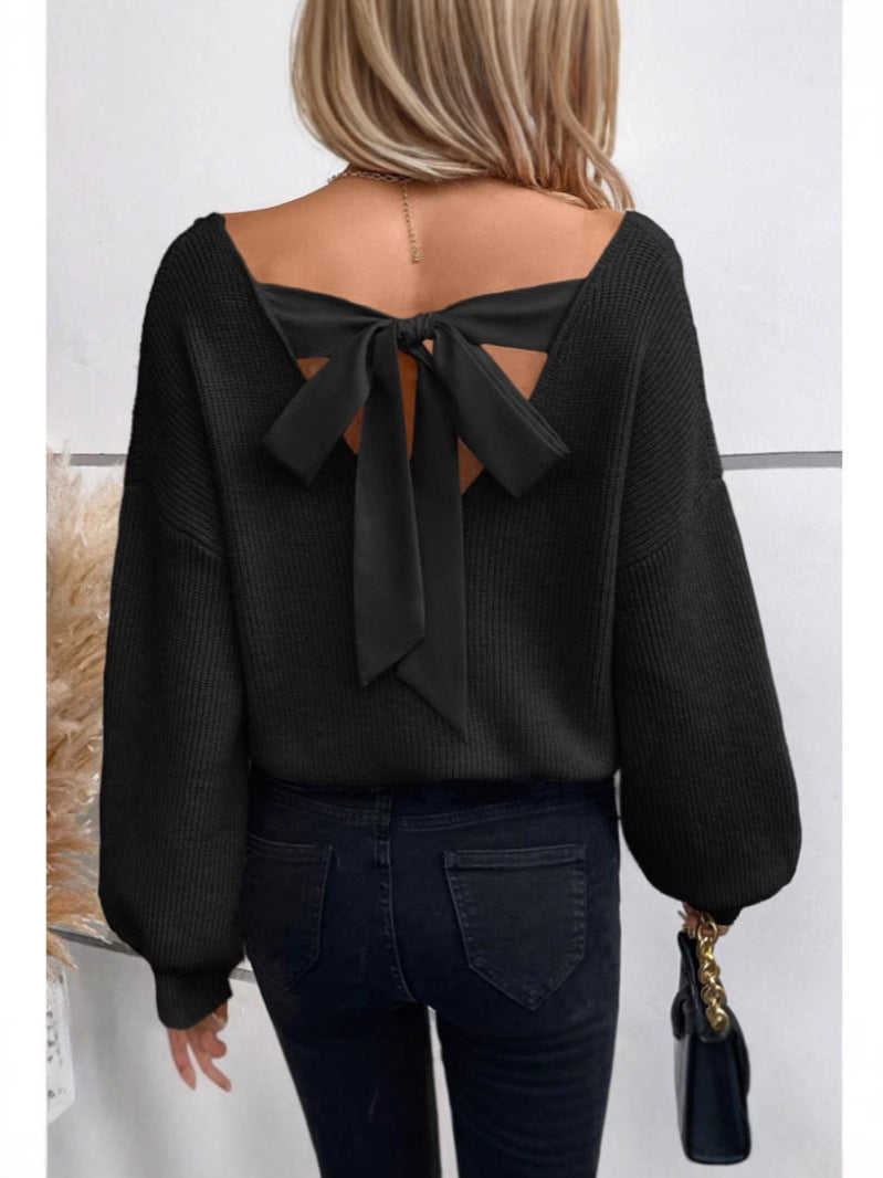 Damen Pullover mit eleganter Schleifen-Ausschnittgestaltung EB