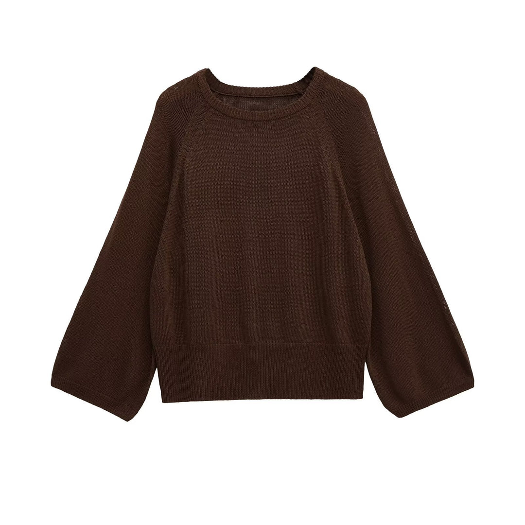 Damen lässiger Pullover mit ballonförmigen Ärmeln und feinem Strick EB
