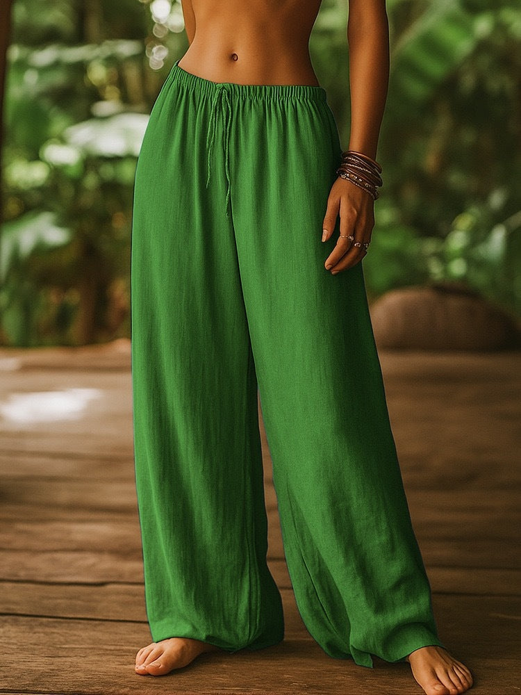 Damen Weit geschnittene Sommer-Hose mit elastischem Bund und Kordelzug EB