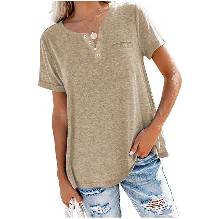 Damen hochwertiges T-Shirt mit Knopfdetail und lockerem Schnitt EB