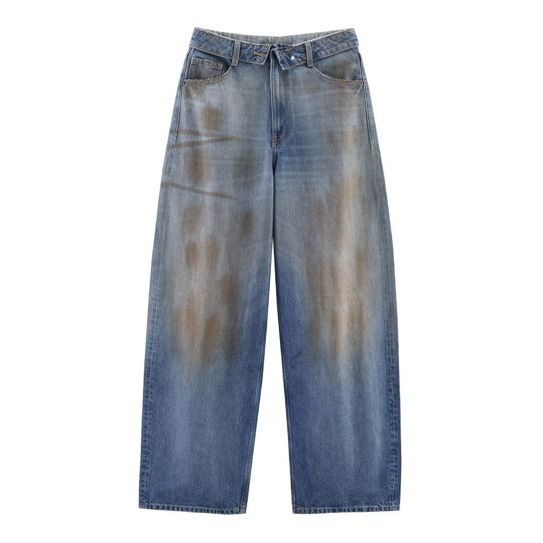 Damen nan weite hochgeschnittene Vintage-Jeans mit Destroyed-Effekten EB