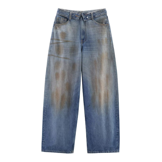 Damen nan weite hochgeschnittene Vintage-Jeans mit Destroyed-Effekten EB