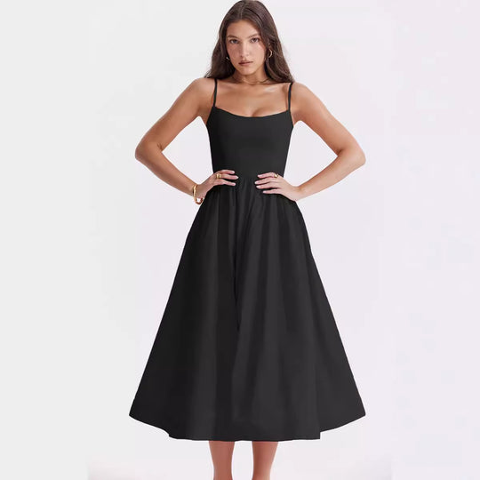 Damen Maxikleid mit schmalen Trägern und schwingendem Rock EB