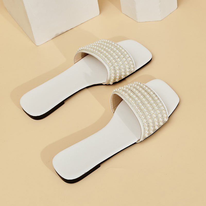 Damen Glamouröse Riemensandalen mit eleganten Perlenverzierungen EB