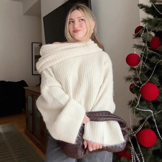 Damen Oversized Strickpullover mit weitem Schnitt und tiefem V-Ausschnitt EB