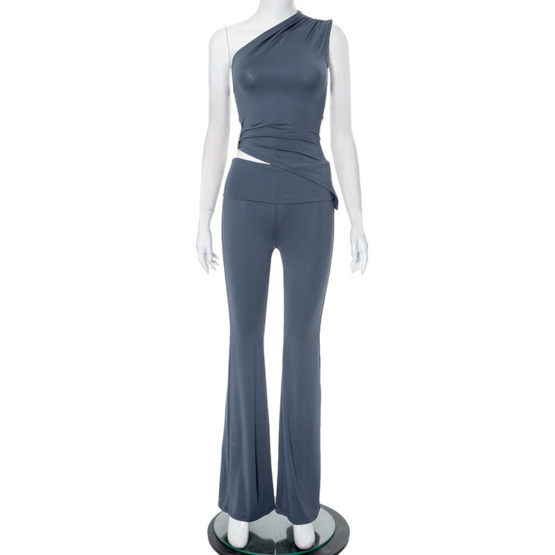 Damen asymmetrisches Jumpsuit mit dekorativer Wickeloptik und weichem, stretchy Material EB