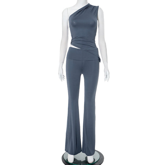 Damen asymmetrisches Jumpsuit mit dekorativer Wickeloptik und weichem, stretchy Material EB