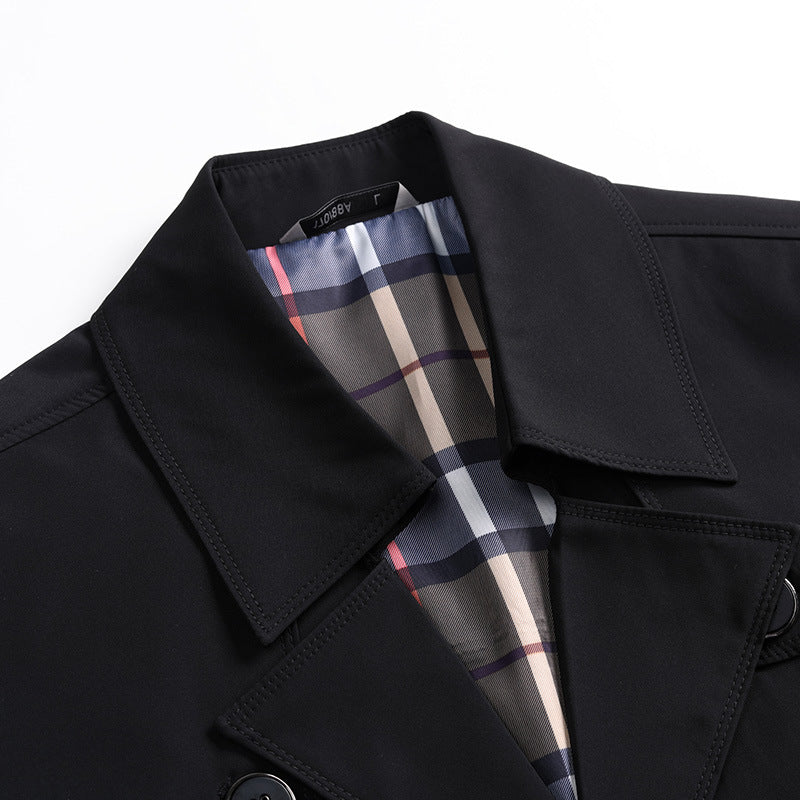 Herren Klassischer Trenchcoat mit karierter Innenfutter und Wetterschutz EB