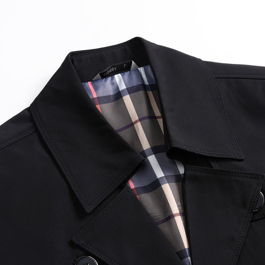 Herren Klassischer Trenchcoat mit karierter Innenfutter und Wetterschutz EB