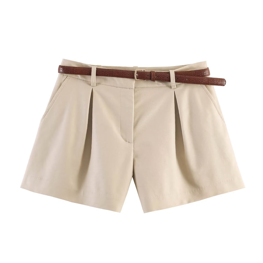 Damen High-Waist Shorts mit elegantem Faltenwurf und schmalem Gürtel EB