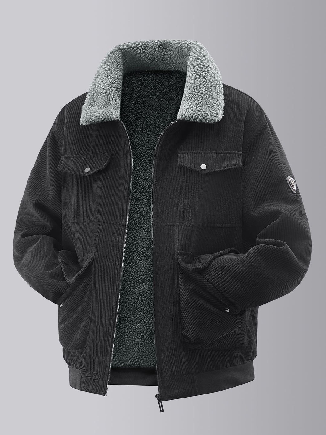 Herren kuschelige Teddy-Fleecejacke mit praktischen Brusttaschen und elastischen Bündchen EB
