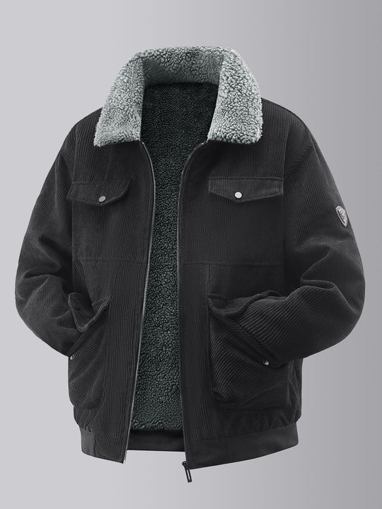 Herren kuschelige Teddy-Fleecejacke mit praktischen Brusttaschen und elastischen Bündchen EB