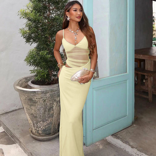 Damen Figurnahes Kleid mit transparenter Einsätze EB