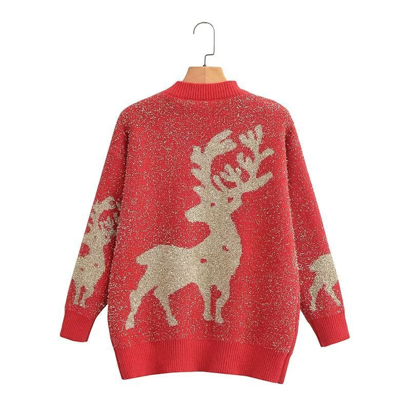 Damen Festlicher Pullover mit 3D-Rentier-Motiv EB