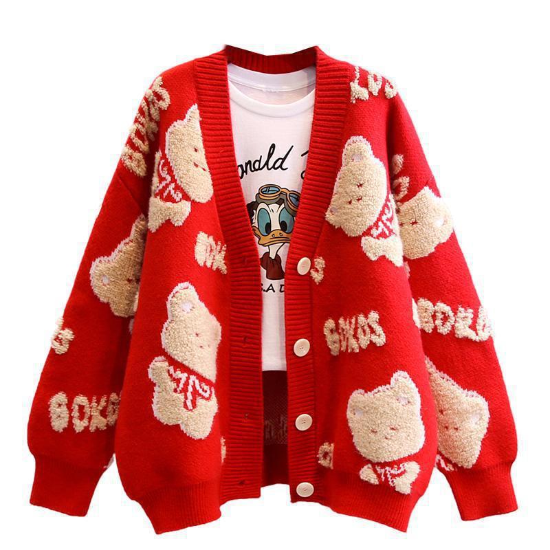 Damen Kuscheliger Cardigan mit Bärenmotiv EB