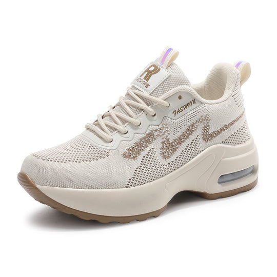 Damen nan modischer Strick-Fitness-Sneaker mit ergonomischer Rocker-Sohle und integrierter Dämpfungskammer EB