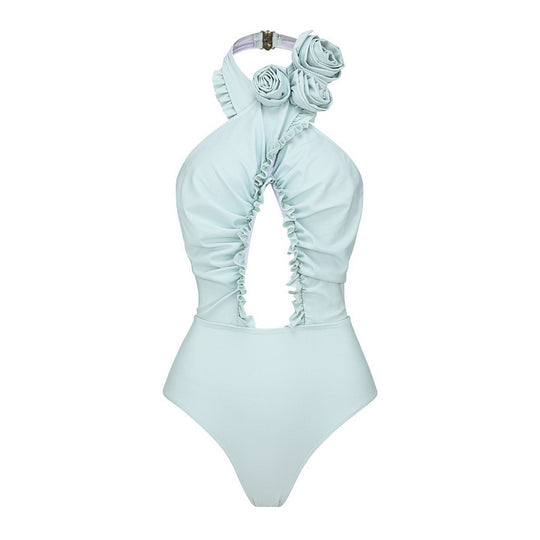 Damen Einteiliger Badeanzug mit floralem Cut-Out und Rüschen EB