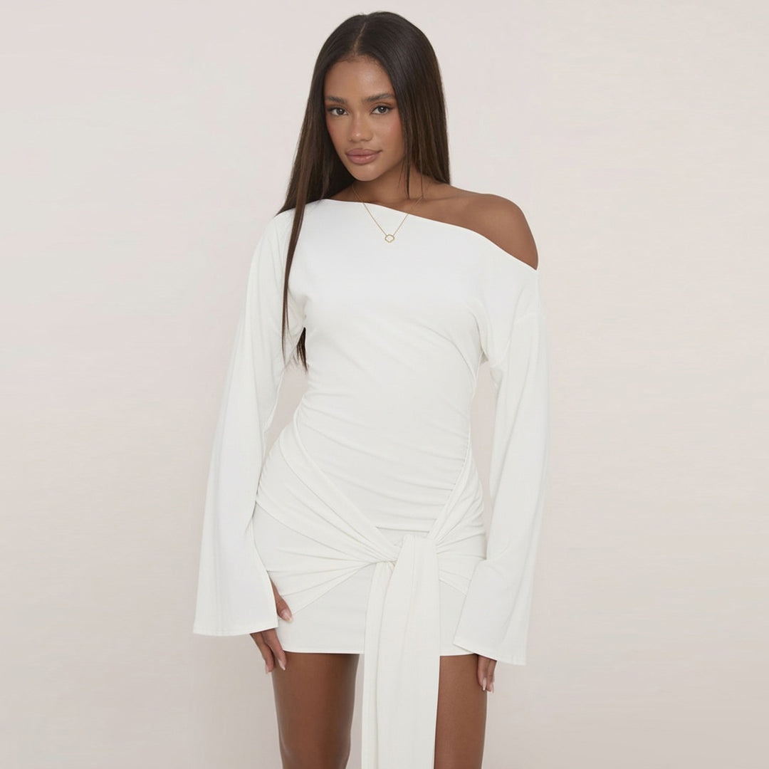 Damen nan tailliertes Wickelshirt mit weiten Trompetenärmeln und extra langem Bindeband EB