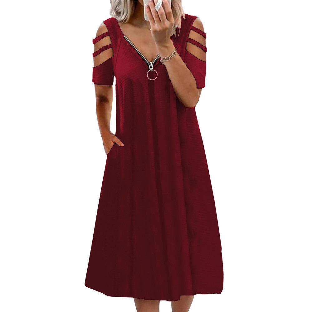 Damen Kleid mit offenen Schultern und tiefem V-Ausschnitt EB