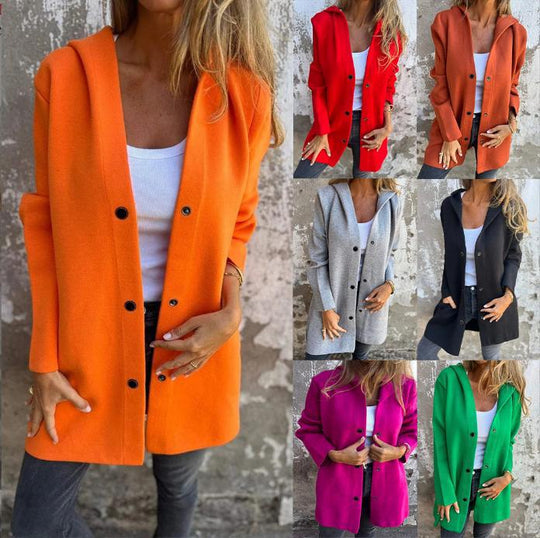Damen nan Kapuzenmantel mit Druckknopfleiste und geradem Oversize-Schnitt EB