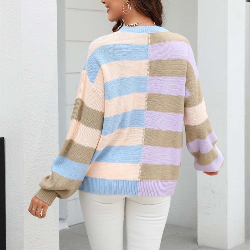 EB | Farbiger Gestreifter Strickpullover Mit Stil