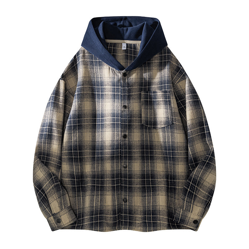 Herren lässige Hemdjacke mit gefütterter Kapuze und Karomuster EB