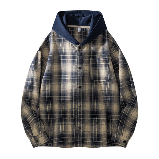 Herren lässige Hemdjacke mit gefütterter Kapuze und Karomuster EB