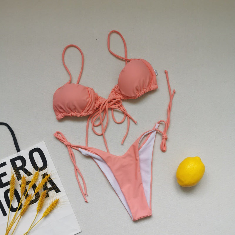 Damen Triangel-Bikini-Set mit verspielten Bindebändern und schickem Farbkontrast EB