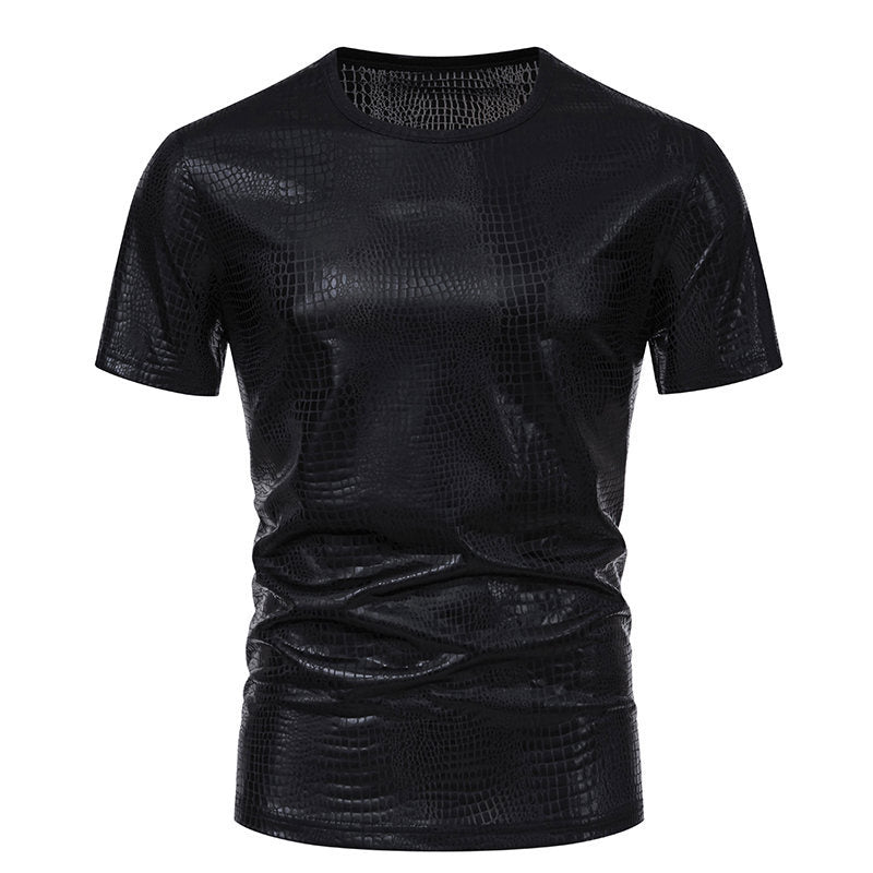 Herren Glamouröses Kurzarmpullover im Schlangenleder-Look EB