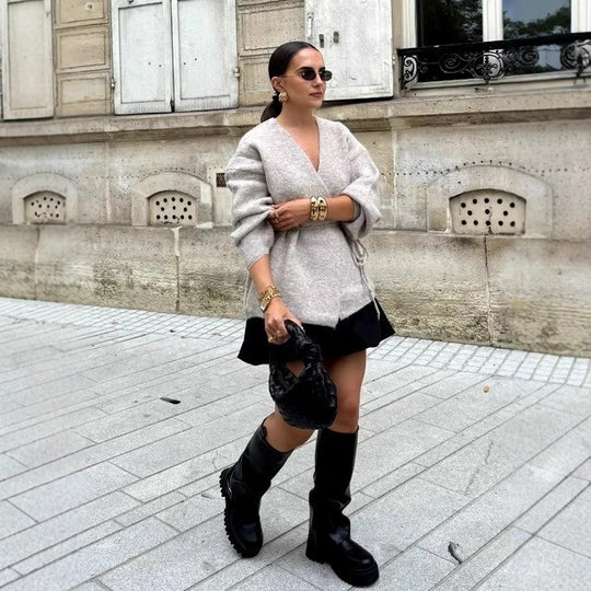 Damen Wickelpullover mit Taille und stylishen Details EB