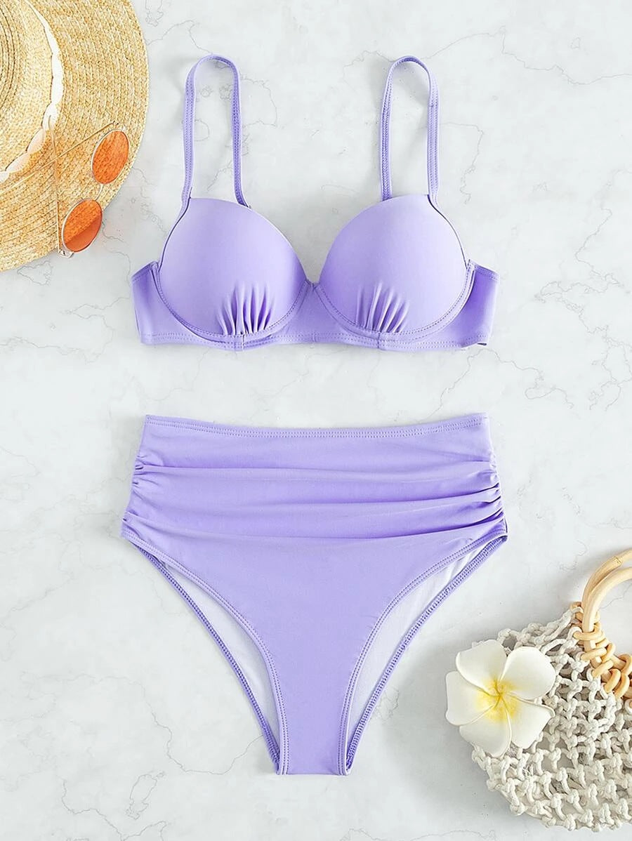 Damen Hochtaillierter Bikini mit gepolstertem Oberteil und verstellbaren Trägern EB