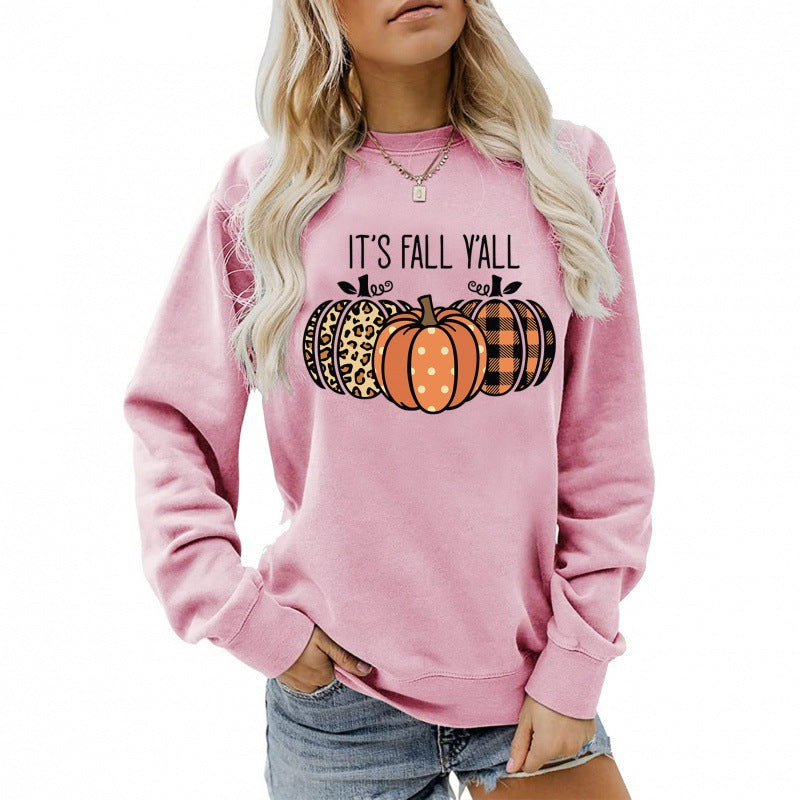 Damen nan lässiges Herbst Sweatshirt mit Kürbismotiv und Rundhalsausschnitt EB