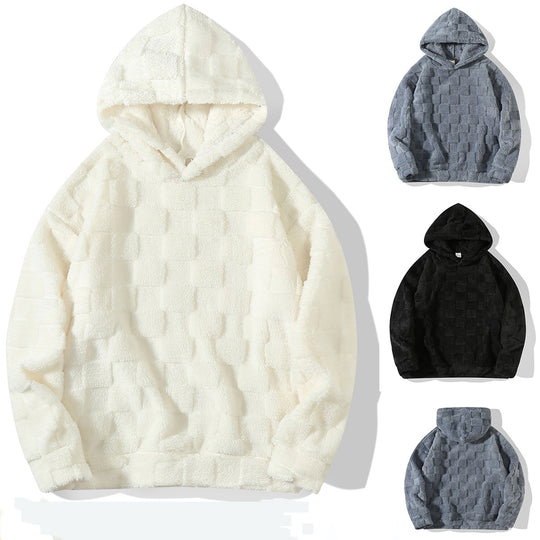 Damen nan Oversize-Plüschhoodie mit Karomuster, Kapuze und weichem Teddyfutter EB